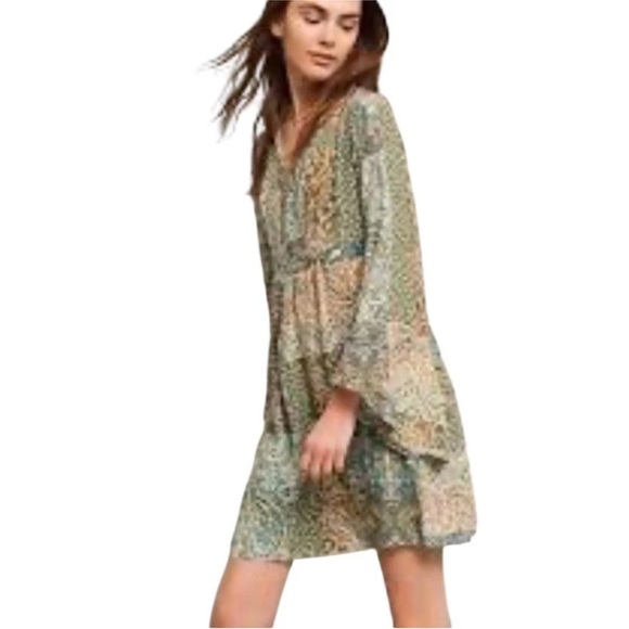 Anthropologie Dresses & Skirts - Anthropologie Floreat Amelie Paisley 100% Silk Bell Sleeve Swing Dress Sz 2 BOHO